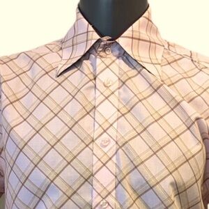 Pronti By Phita Pink Bias Cut Plaid Button Front Shirt Medium 70's Mod Retro